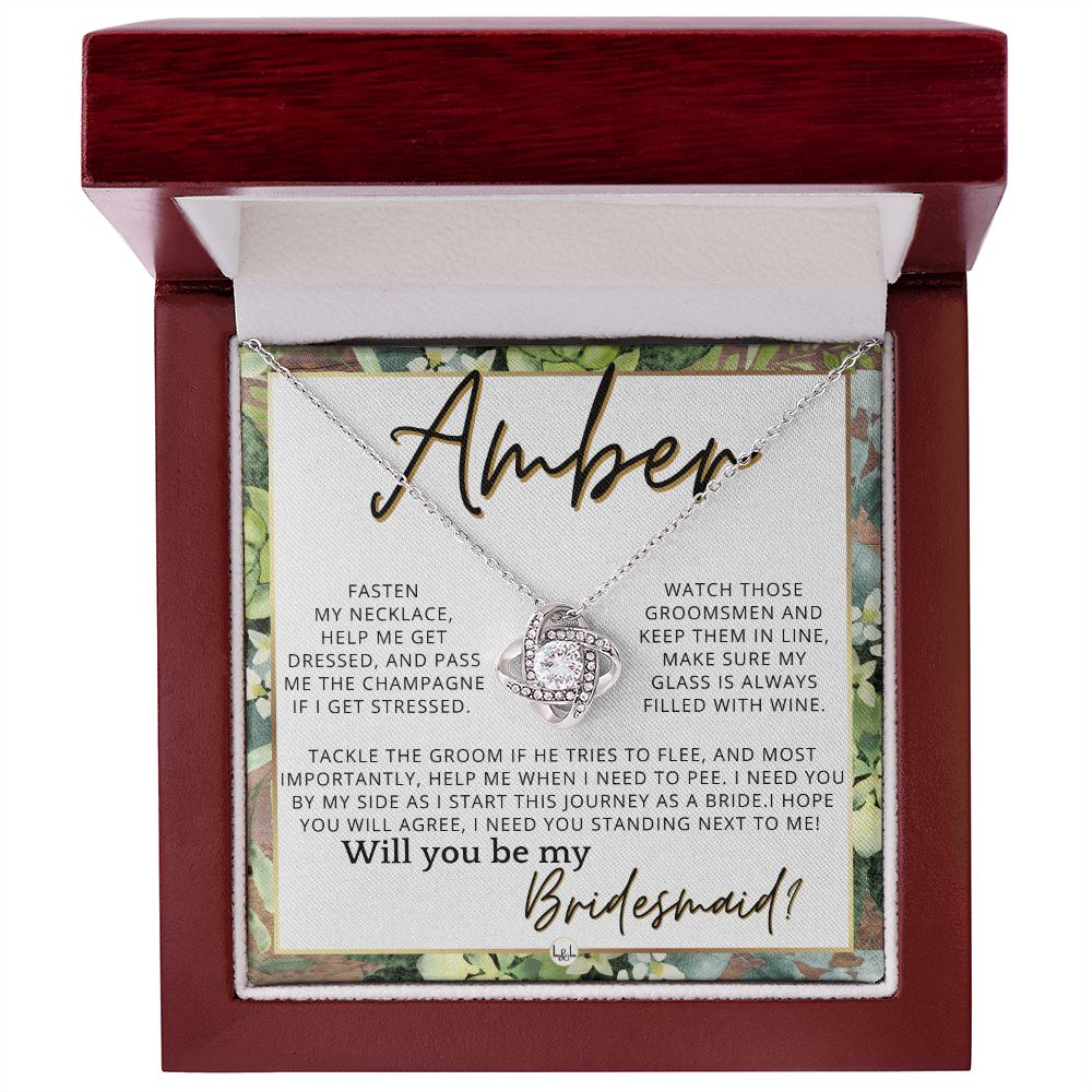 Bridesmaid Proposal, Custom Name- Wedding Party Jewelry Accessories From Bride - Will You Be , Rustic and Wood Wedding Theme