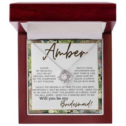 Bridesmaid Proposal, Custom Name- Wedding Party Jewelry Accessories From Bride - Will You Be , Rustic and Wood Wedding Theme