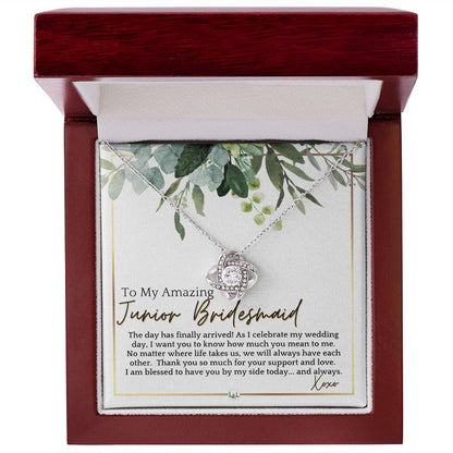 Junior Bridesmaid Gift - On My Wedding Day For Jr. Bridesmaid - Wedding Party Thank You Gift , White and Green, Eucalyptus Wedding - Liliana and Liam