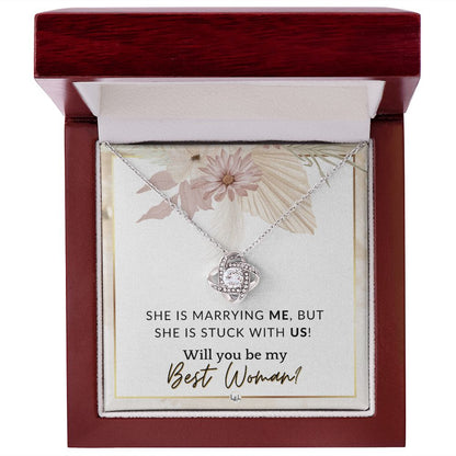 Best Woman Proposal - Gift From Groom - Will You Be My Best Woman - Wedding Party Accessories , Pink Floral and Boho Wedding Theme - Liliana and Liam