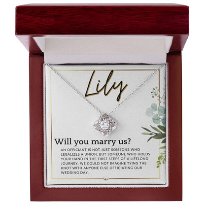 Wedding Officiant Proposal, Custom Name - Female Officiant, Vow Renewal - Will You Marry Us , White and Green, Eucalyptus Wedding