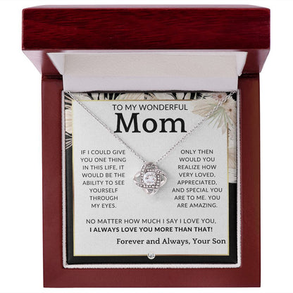 Gift for Mom, From Son - Through My Eyes - To Mother, From Son - Beautiful Women's Pendant Necklace - Great For Mother's Day, Christmas, or Her Birthday - Liliana and Liam