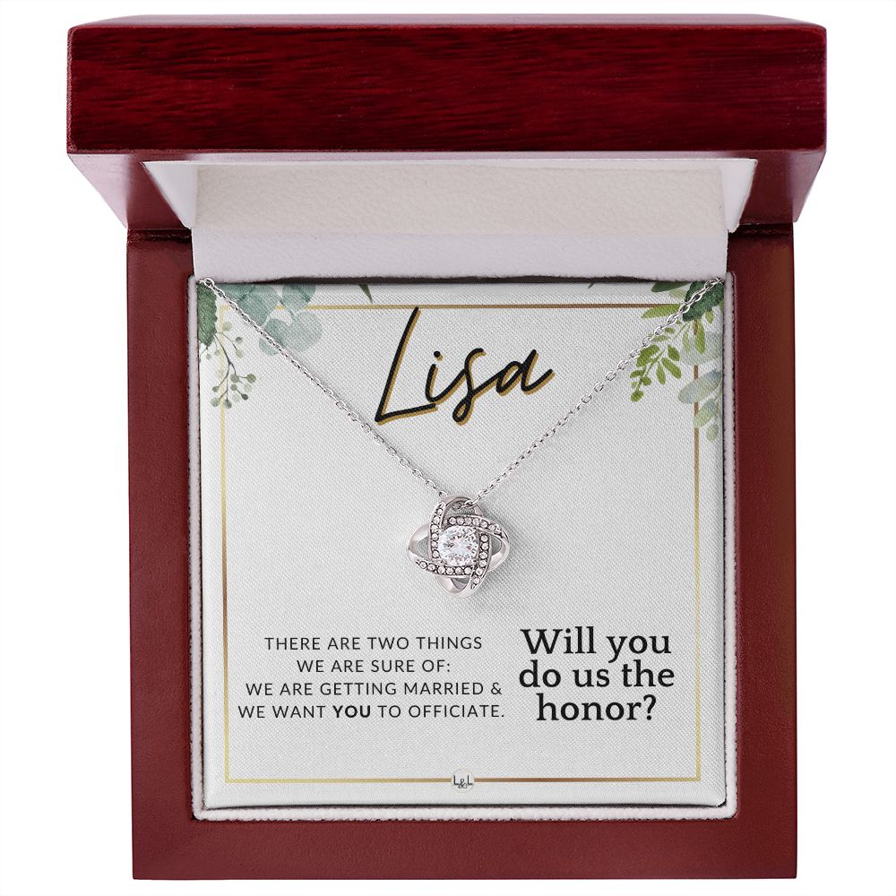 Wedding Officiant Proposal, Custom Name - Female Officiant, Vow Renewal - Do Us The Honor , White and Green, Eucalyptus Wedding