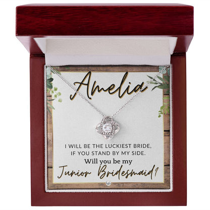 Junior Bridesmaid Proposal, Custom Name - Great Wedding Party Gift From Bride - Be By My Side , Rustic and Wood Wedding Theme