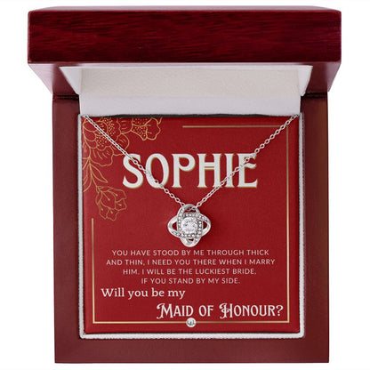 Maid of Honour Proposal, Custom Name - Be My Maid Of Honour - Gift From Bride - Need You There Necklace - Red and Gold Wedding Theme