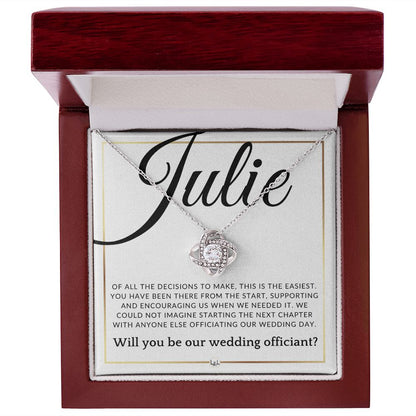 Wedding Officiant Proposal - Of All The Decisions - Custom Name - Elegant White and Gold Wedding Theme
