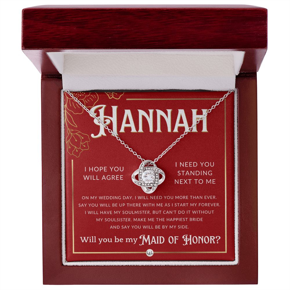 Maid of Honor Proposal, Custom Name - Be My Maid Of Honor, MOH Gift From Bride, Be By My Side Necklace - Red and Gold Wedding Theme