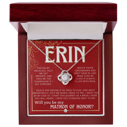 Matron of Honor Proposal Gift, Custom Name, Be My MOH Gift From Bride, Need You, Wedding Party Necklace - Red and Gold Wedding Theme