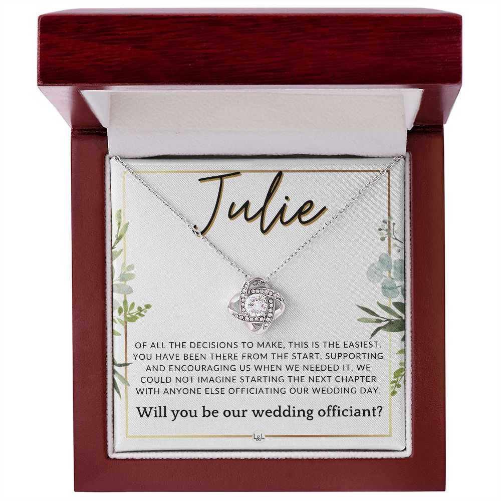 Wedding Officiant Proposal, Custom Name - Female Officiant, Vow Renewal - Of All The Decisions , White and Green, Eucalyptus Wedding
