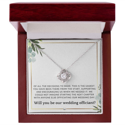 Wedding Officiant Proposal - Female Wedding Officiant, Pastor, Celebrants - Of All The Decisions , White and Green, Eucalyptus Wedding - Liliana and Liam