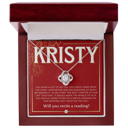 Wedding Ceremony Reader Proposal, Custom Name - Will You Read At Our Wedding - From The Couple Necklace - Red and Gold Wedding Theme