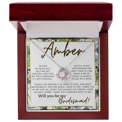 Bridesmaid Proposal, Custom Name- Wedding Party Jewelry Accessories From Bride - Will You Be , White and Green, Eucalyptus Wedding