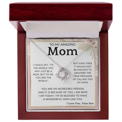 Gift for Mom, From Son - True Privilege - To Mother, From Son - Beautiful Women's Pendant Necklace - Great For Mother's Day, Christmas, or Her Birthday