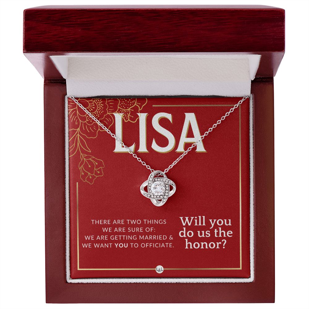 Wedding Officiant Proposal, Custom Name - Female Officiant, Vow Renewal - Do Us The Honor Necklace - Red and Gold Wedding Theme