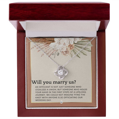 Wedding Officiant Proposal - Female Wedding Officiant, Pastor, Celebrants - Will You Marry Us , Terracotta, Rust And Gold Wedding Theme - Liliana and Liam