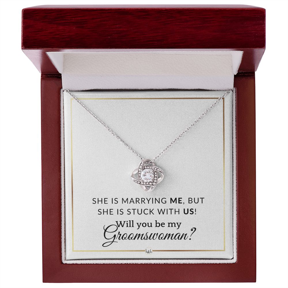 Groomswoman Proposal - Wedding Party Necklace - Gift From Groom - Will you be my Groomswoman - Elegant White and Gold Wedding Theme