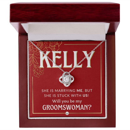 Groomswoman Proposal, Custom Name, From Groom - Be My Groomswoman - Wedding Party Accessories Necklace - Red and Gold Wedding Theme