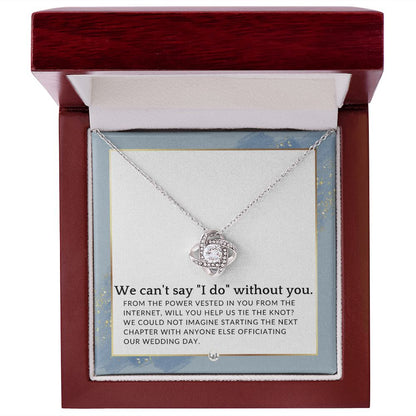 Wedding Officiant Proposal - From The Power Vested In You From The Internet - Female Officiant , Dusty Blue And Gold Wedding Theme - Liliana and Liam