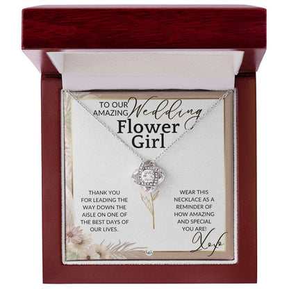 Flower Girl Necklace - Wedding Party Thank You Gift - Gratitude Gift, Token of Appreciation , Pink Floral and Boho Wedding Theme - Liliana and Liam