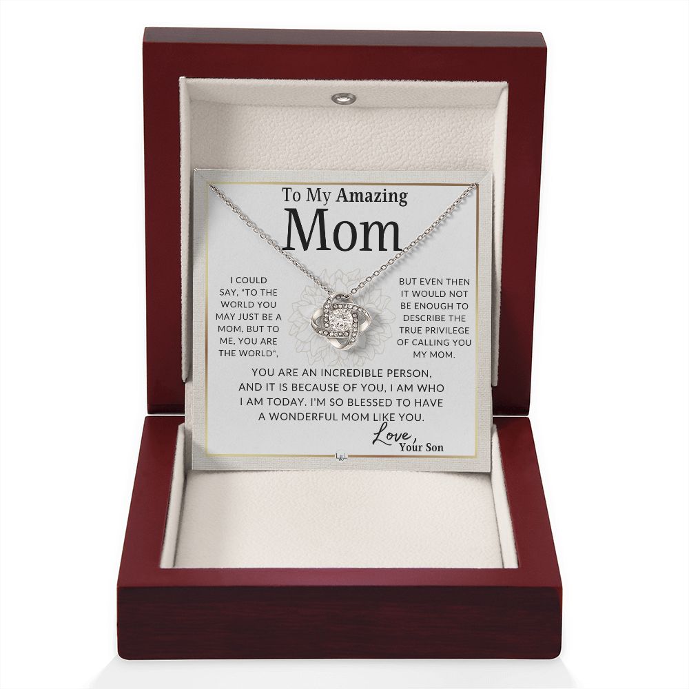 Gift for Mom, From Son - True Privilege - To Mother, From Son- Beautiful Women's Pendant Necklace - Great For Mother's Day, Christmas, or Her Birthday
