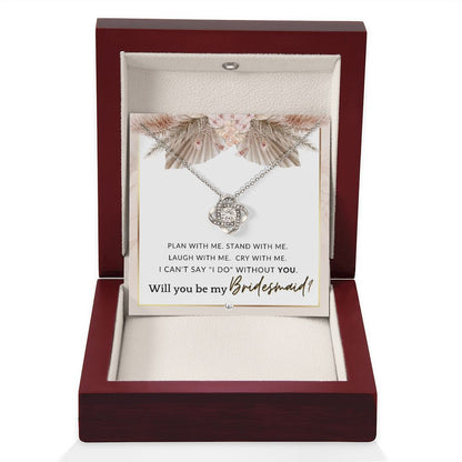 Bridesmaid Proposal, Custom Name - Wedding Party Jewelry Accessory From Bride - Be My Bridesmaid , Pink Floral and Boho Wedding Theme - Liliana and Liam