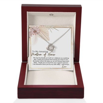 Matron of Honor Thank You Gift - On My Wedding Day MOH Gift From Bride - Wedding Party Accessory , Pink Floral and Boho Wedding Theme - Liliana and Liam