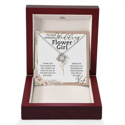 Flower Girl Necklace - Wedding Party Thank You Gift - Gratitude Gift, Token of Appreciation , Pink Floral and Boho Wedding Theme - Liliana and Liam