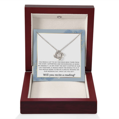 Wedding Ceremony Reader Proposal - Will You Read At Our Wedding - From The Bride and The Groom , Dusty Blue And Gold Wedding Theme - Liliana and Liam