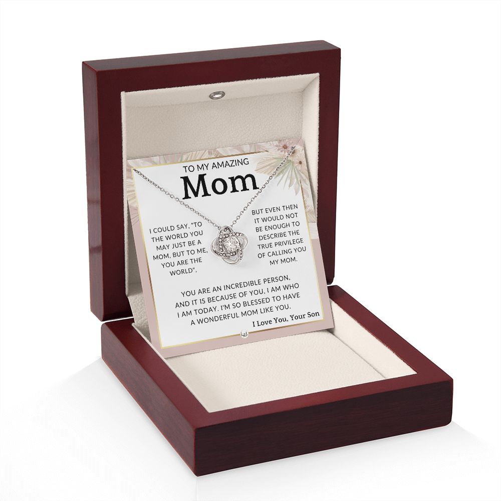 Gift for Mom, From Son - True Privilege - To Mother, From Son - Beautiful Women's Pendant Necklace - Great For Mother's Day, Christmas, or Her Birthday