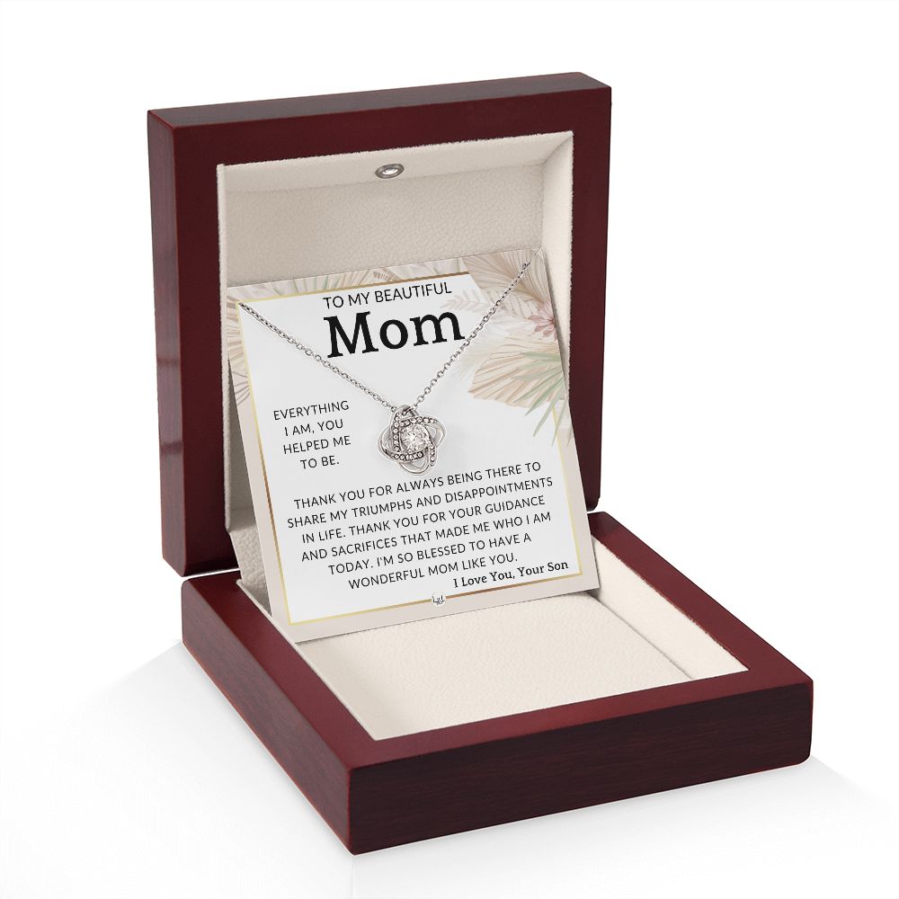 Gift for Mom, From Son - You Helped Me - To Mother, From Son - Beautiful Women's Pendant Necklace - Great For Mother's Day, Christmas, or Her Birthday