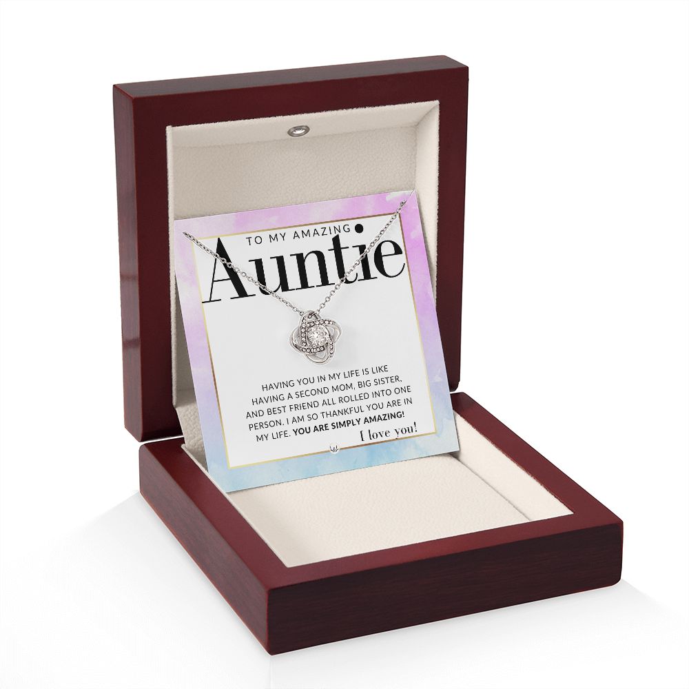 Gift For Amazing Auntie - Present for Auntie From Niece or Nephew - Pendant Necklace - Great For Christmas, Her Birthday, Or As An Encouragement Gift