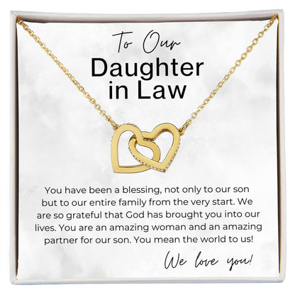 You are a Blessing to Our Entire Family - Gift for Our Daughter in Law - Interlocking Heart Pendant Necklace