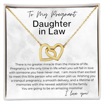Im Excited to Meet Your Little Person - Gift for Pregnant Daughter in Law - Interlocking Heart Pendant Necklace