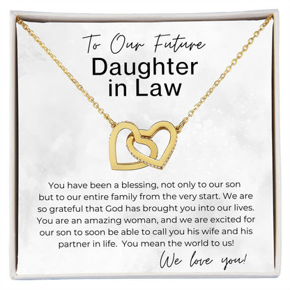 We Are Excited - Gift for Future Daughter in Law - Interlocking Heart Pendant Necklace