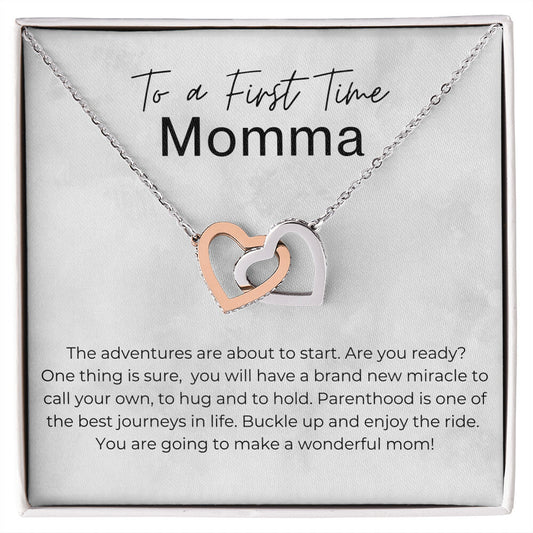 The Adventures are About to Start - Gift for a First Time Mom - Interlocking Heart Pendant Necklace