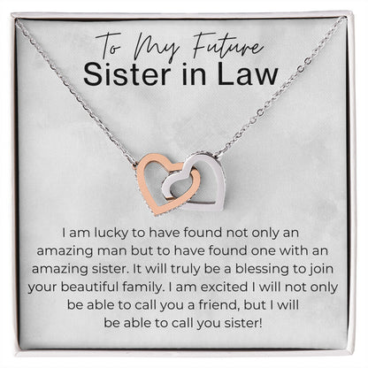Cant Wait to Call You Sister - Gift for Future Sister in Law, from the Bride to Be - Interlocking Heart Pendant Necklace