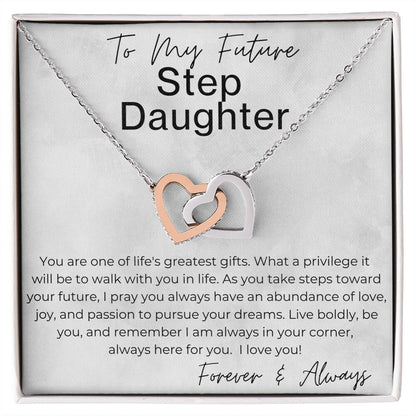 I Am Always In Your Corner - Gift for Future Step Daughter - Interlocking Heart Pendant Necklace