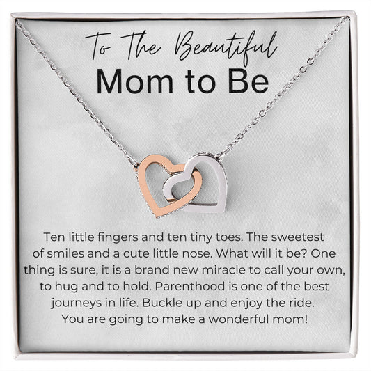 Buckle Up and Enjoy the Ride - Gift for Mom to Be - Interlocking Heart Pendant Necklace