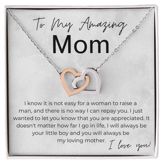 You Are Loved and Appreciated - Gift for Mom, From Your Son - Interlocking Heart Pendant Necklace