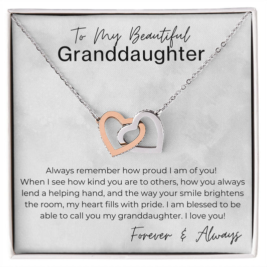 Always Remember How Proud I Am - Gift for Granddaughter - Interlocking Heart Pendant Necklace