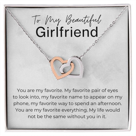 You Are My Favorite - Gift for Girlfriend - Interlocking Heart Pendant Necklace