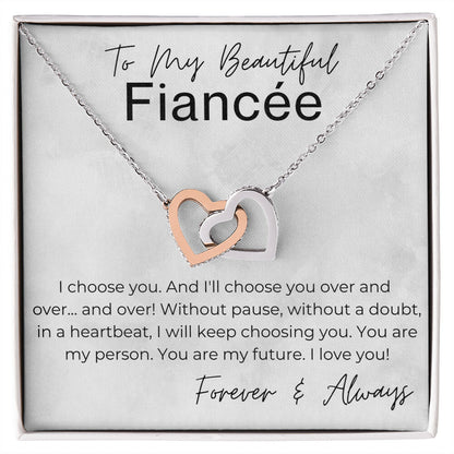 I choose YOU without Pause - Gift for Fiancée, Gift For My Bride - Interlocking Heart Pendant Necklace