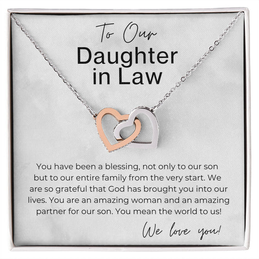 You are a Blessing to Our Entire Family - Gift for Our Daughter in Law - Interlocking Heart Pendant Necklace