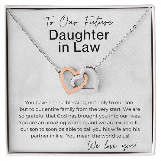 We Are Excited - Gift for Future Daughter in Law - Interlocking Heart Pendant Necklace