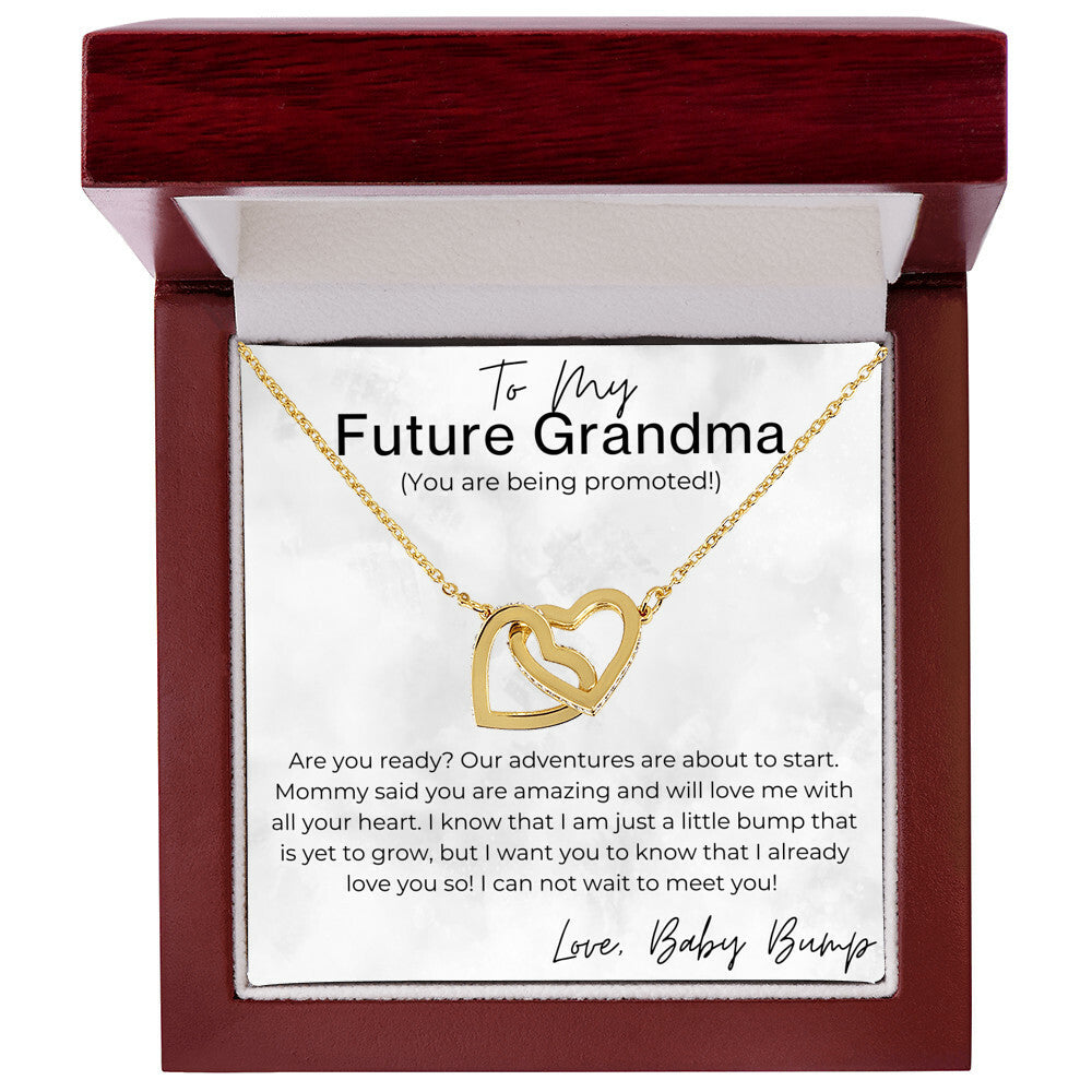 Congrats! You Are Being Promoted - Gift for Future Grandma, Pregnancy Announcement -  Interlocking Heart Pendant Necklace