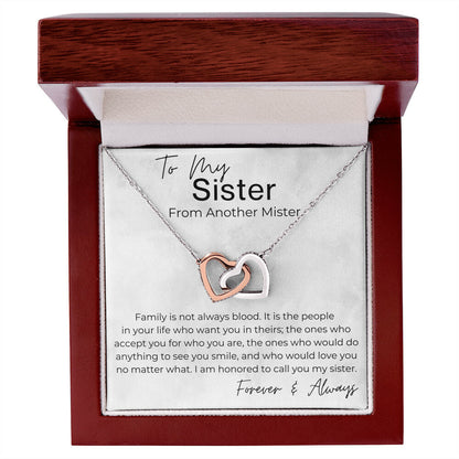 To Me You Are a Sister - Gift for My Sister, From Another Mister - Interlocking Heart Pendant Necklace