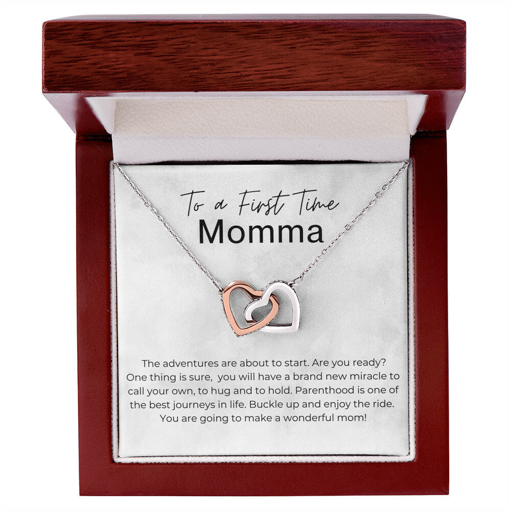 The Adventures are About to Start - Gift for a First Time Mom - Interlocking Heart Pendant Necklace