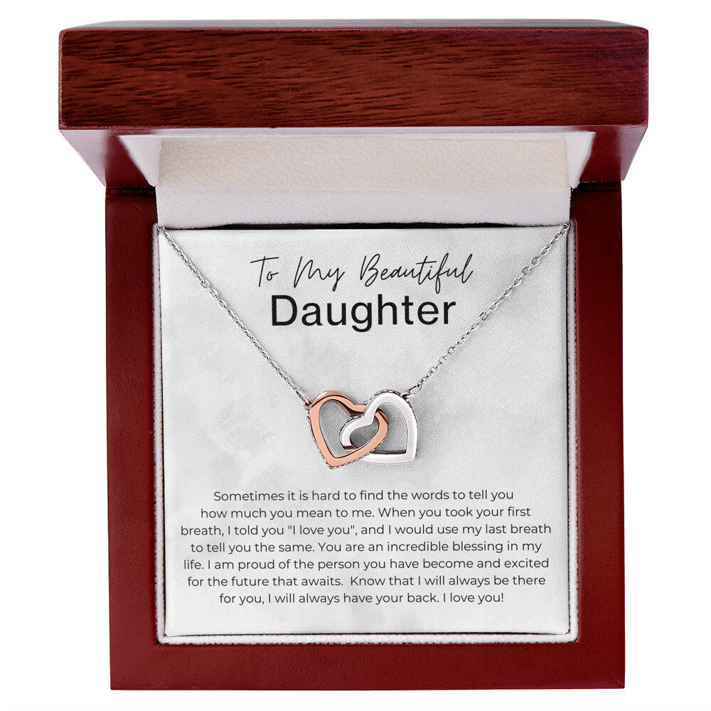 Hard To Find The Words - Gift to Daughter from Dad - Interlocking Heart Pendant Necklace