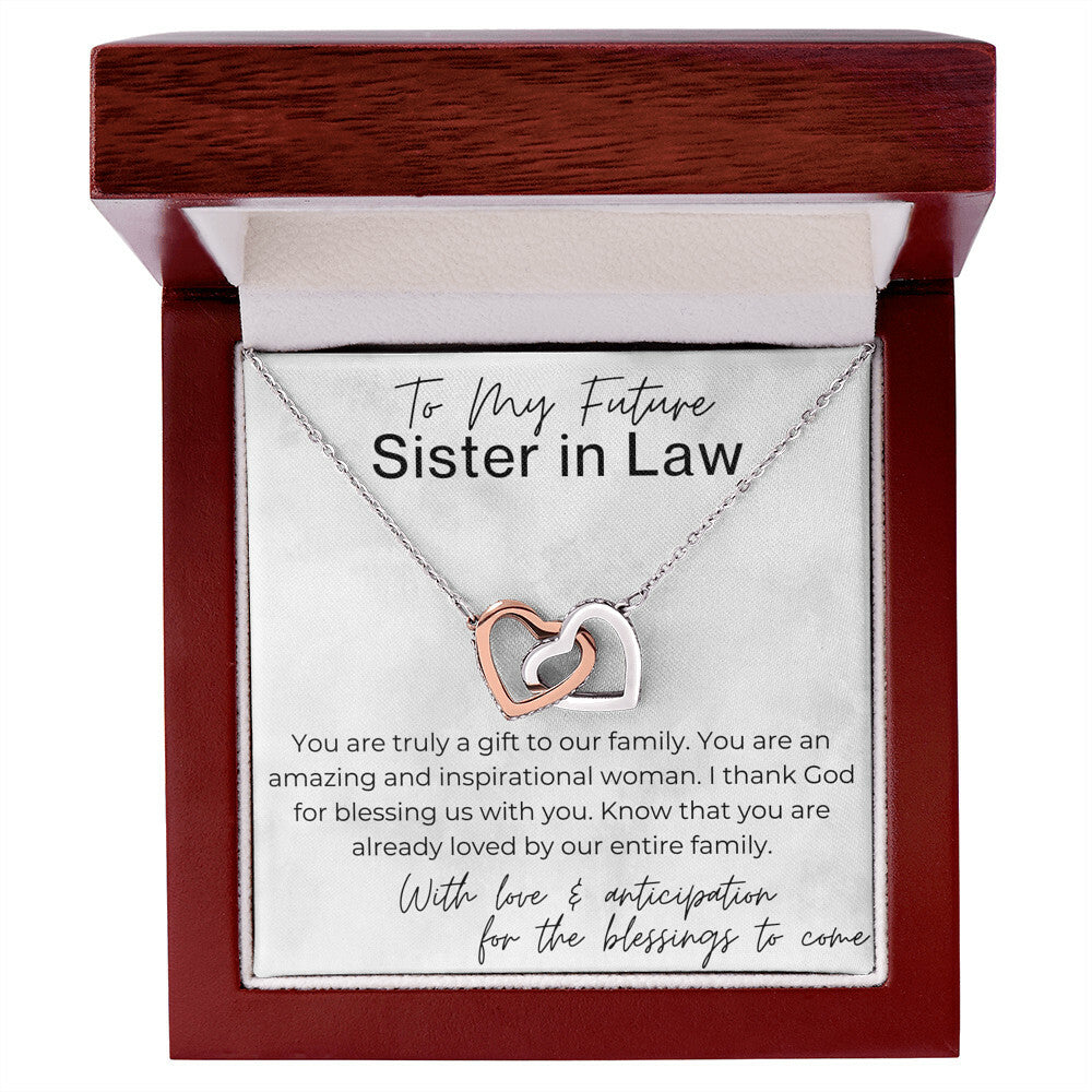 With Love and Anticipation  - Gift for Future Sister in Law, the Bride to Be - Interlocking Heart Pendant Necklace