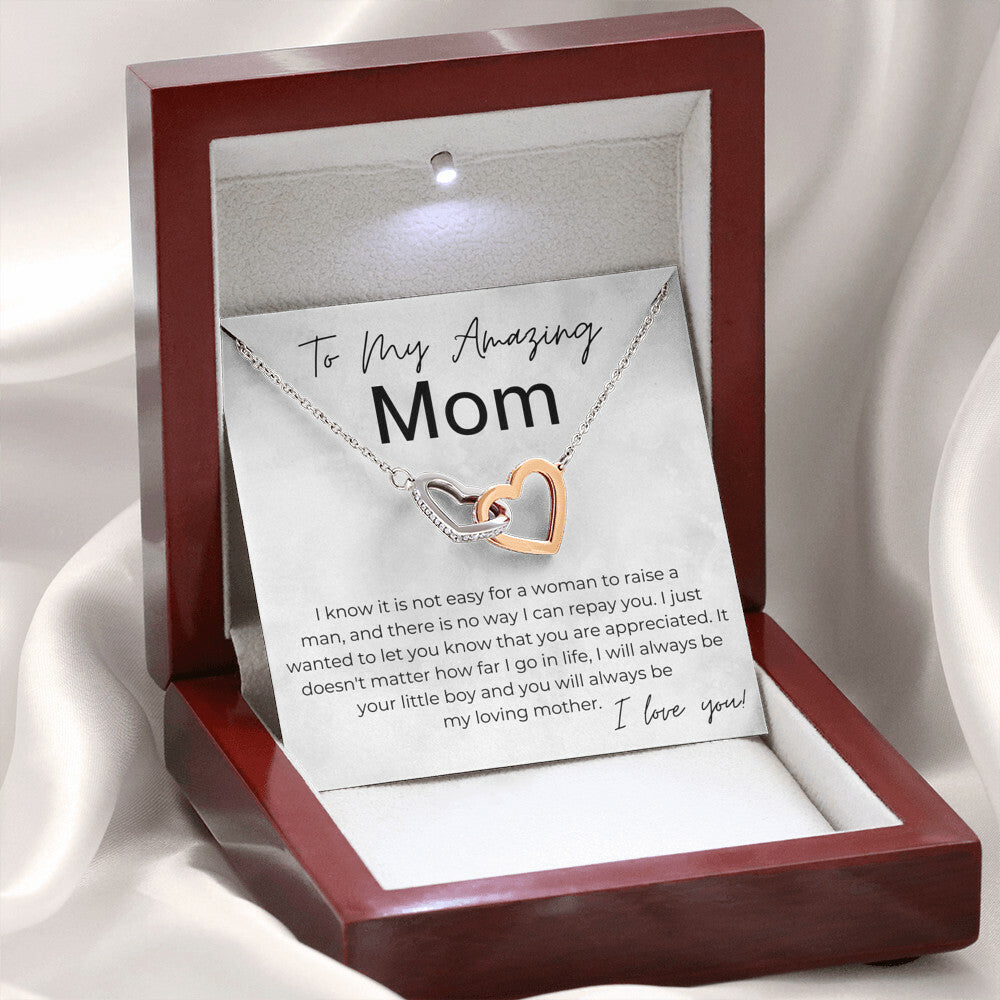 You Are Loved and Appreciated - Gift for Mom, From Your Son - Interlocking Heart Pendant Necklace